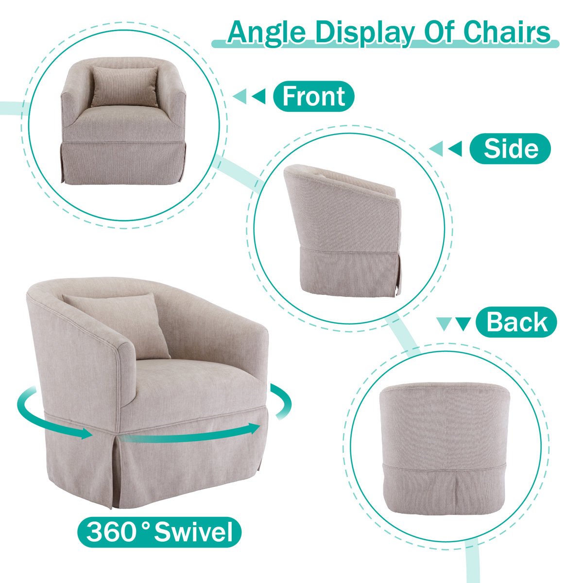 360-Degree Swivel Upholstered Armchair with Accent Pillow